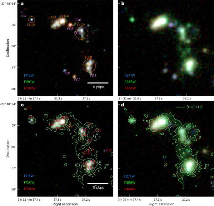 Extended enriched gas in a multi-galaxy merger at redshift 6.7
