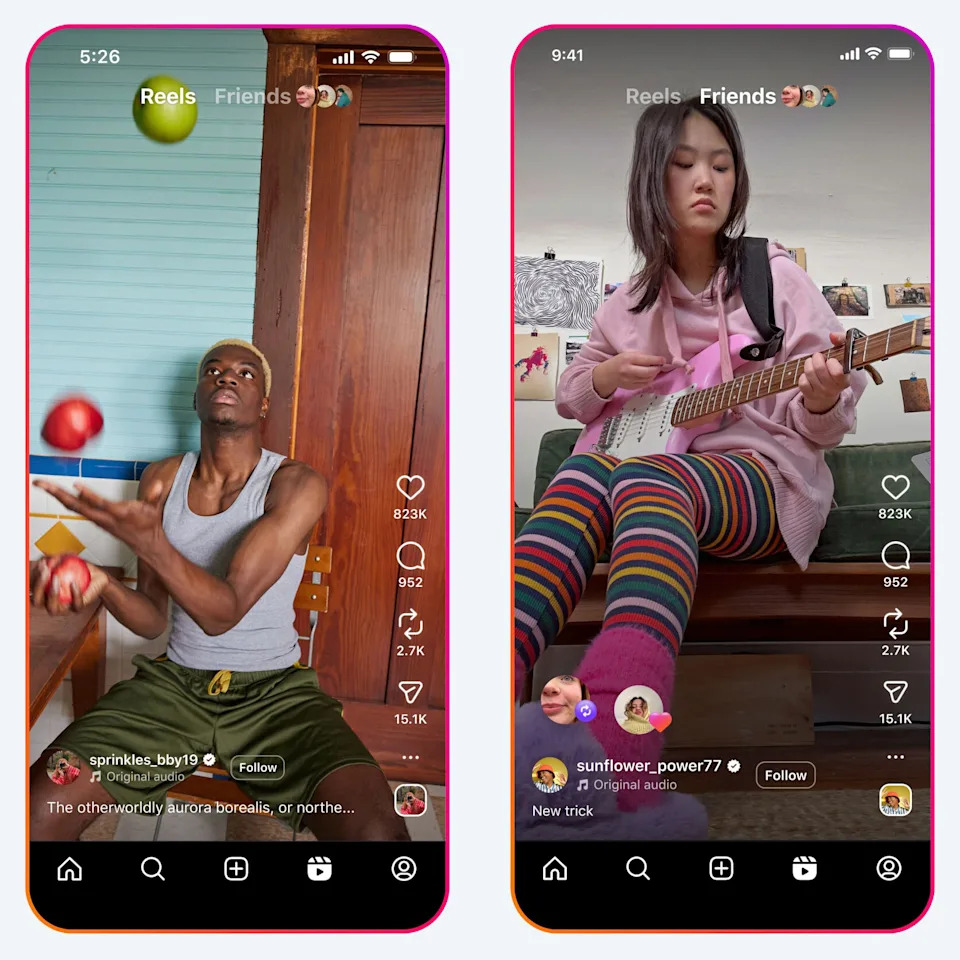 Instagram Reels with a Friends tab.
