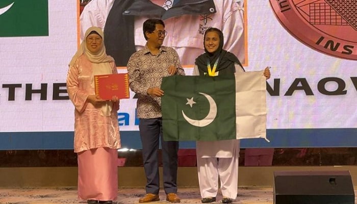 Another Pakistani student receives a medal at the 2nd International Nuclear Science Olympiad in Kuala Lumpur, Malaysia, on August 5, 2025. —APP
