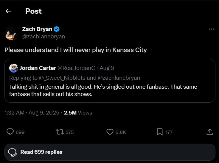 Zach Bryan makes major vow on social media