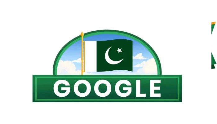 Google shared this doodle of the national flag hoisted high in the sky to mark Pakistans Independence Day in 2018.  — Google/Screengrab