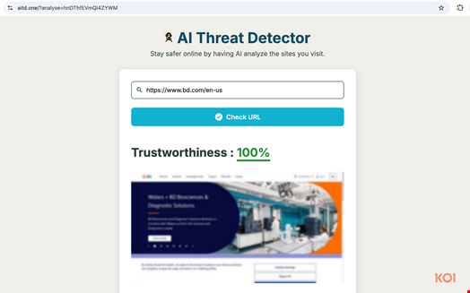 “Scan with AI” click redirects to aitd[.]one site. Source: Koi Security