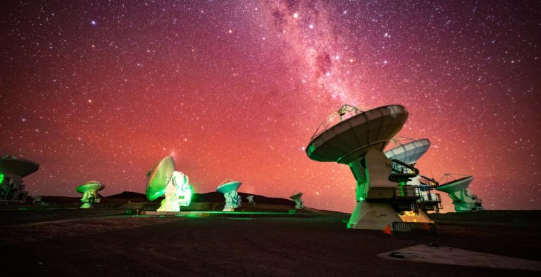 ALMA Antennas Pointing to the Milky Way on Atacama Desert
