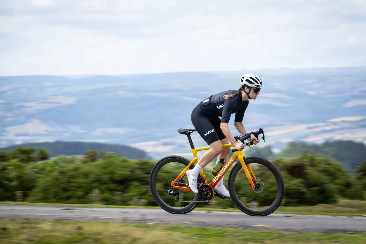 Female cyclist riding the Boardman SLR for Bike of the Year 2025