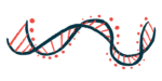An illustration shows a strand of DNA.