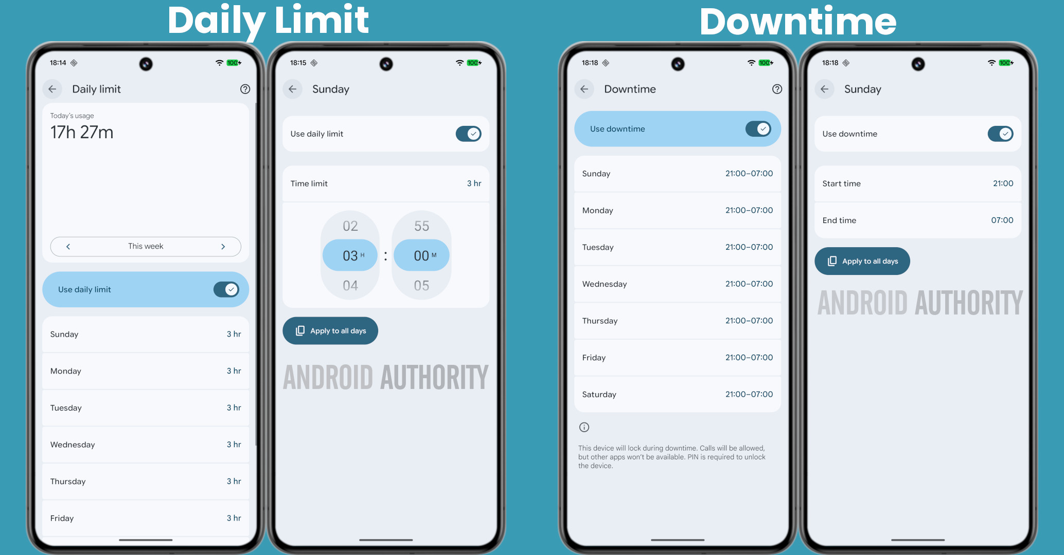 Daily limit and downtime settings for parental controls in Android 16 QPR2