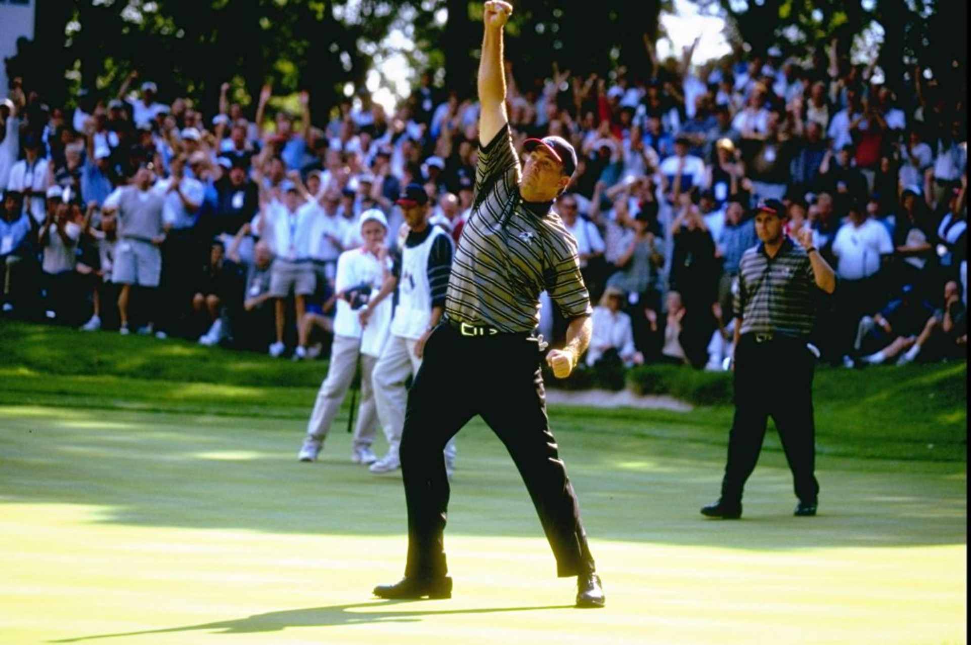 25 Sep 1999:  Tom Lehman of the USA celebrates during the 33rd Ryder Cup at Brookline Country Club, Boston, Massachusetts, USA.  Mandatory Credit: Andrew Redington /Allsport