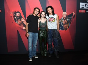 NEW YORK, NEW YORK - AUGUST 04: (L-R) Georgie Farmer, Emma Myers and Noah Taylor attend WWE RAW LIVE ON NETFLIX at Barclays Center on August 04, 2025 in New York City. (Photo by Noam Galai/Getty Images for Netflix)