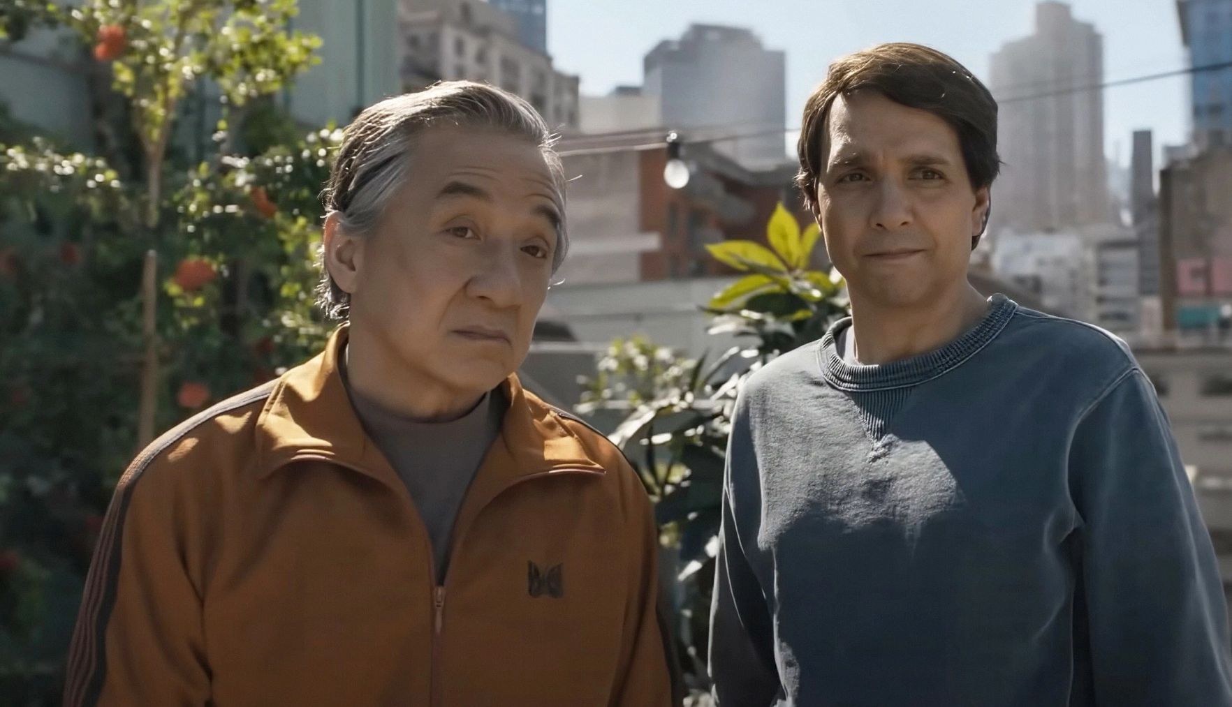jackie chan and ralph macchio in a still image from 'karate kid: legends'