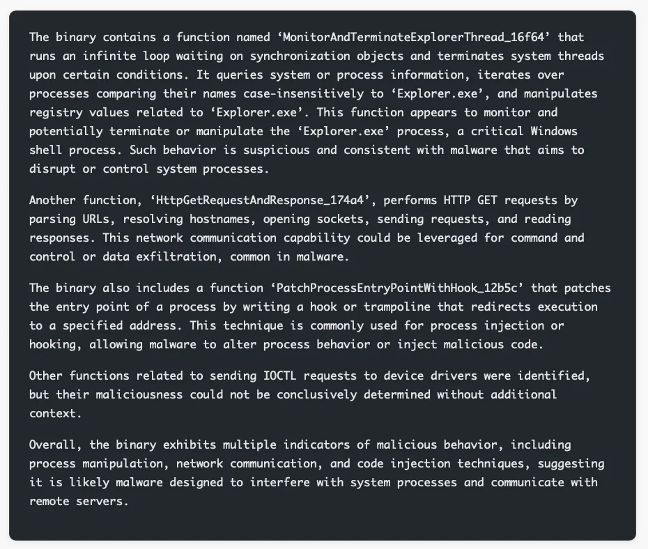 Project Ire's report on a kernel-level rootkit (Source: Microsoft) AI autonomous malware detection