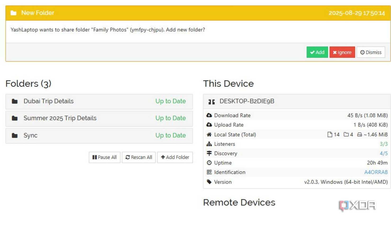 Accept shared folder on other device