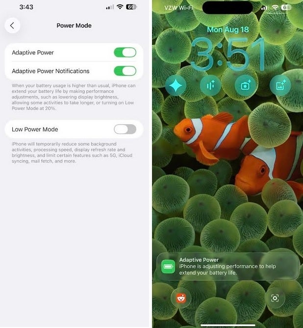 The latest iOS 26 Beta includes a notification that alerts you when your phone's performance is reduced to extend battery life. | Image credit-PhoneArena - New feature in iOS 26 Beta 7 alerts you when your iPhone's performance drops to extend battery life