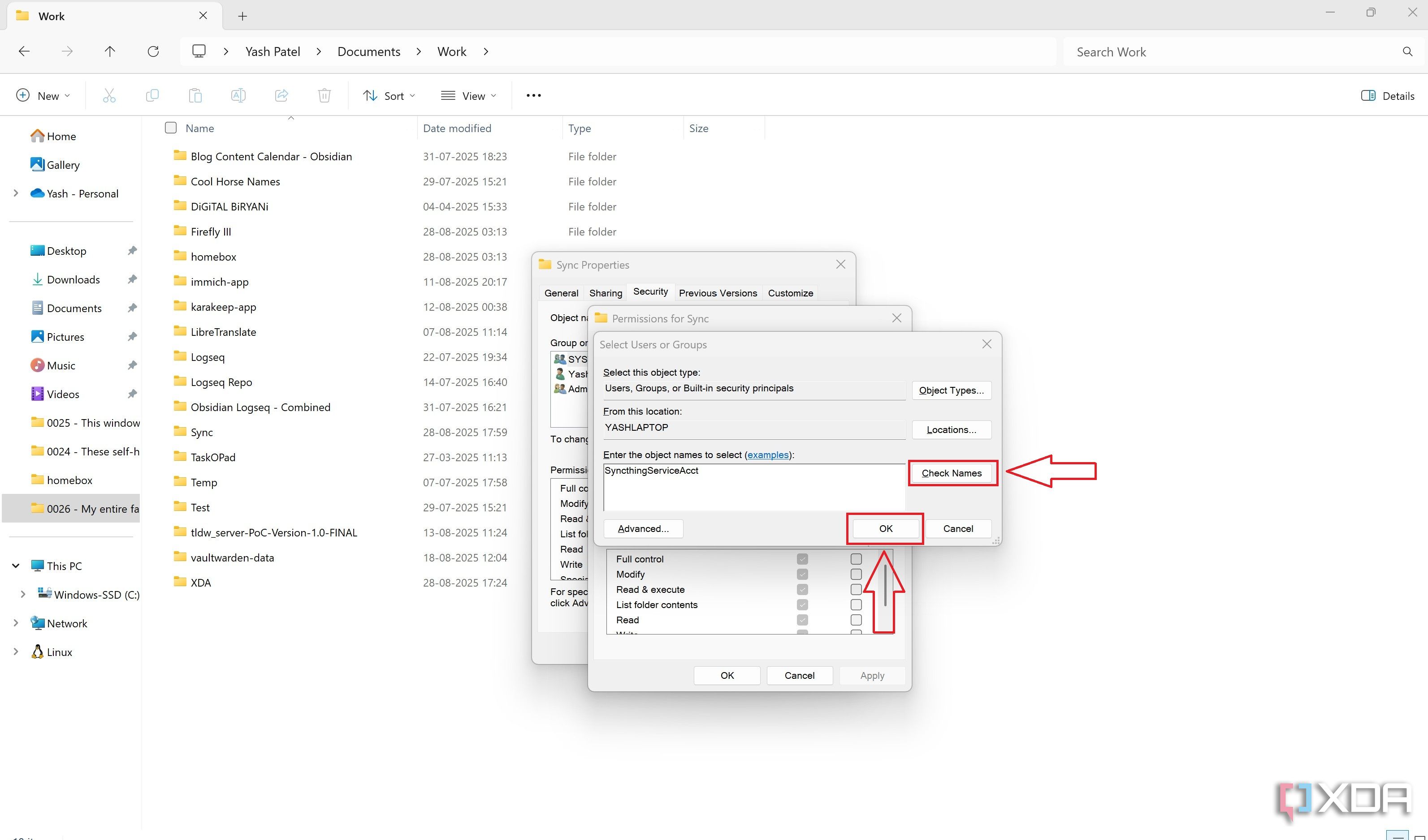 Add syncthing service acct