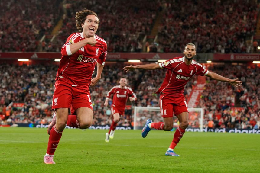 Liverpool's Federico Chiesa celebrates after scoring the winning goal over Bournemouth.