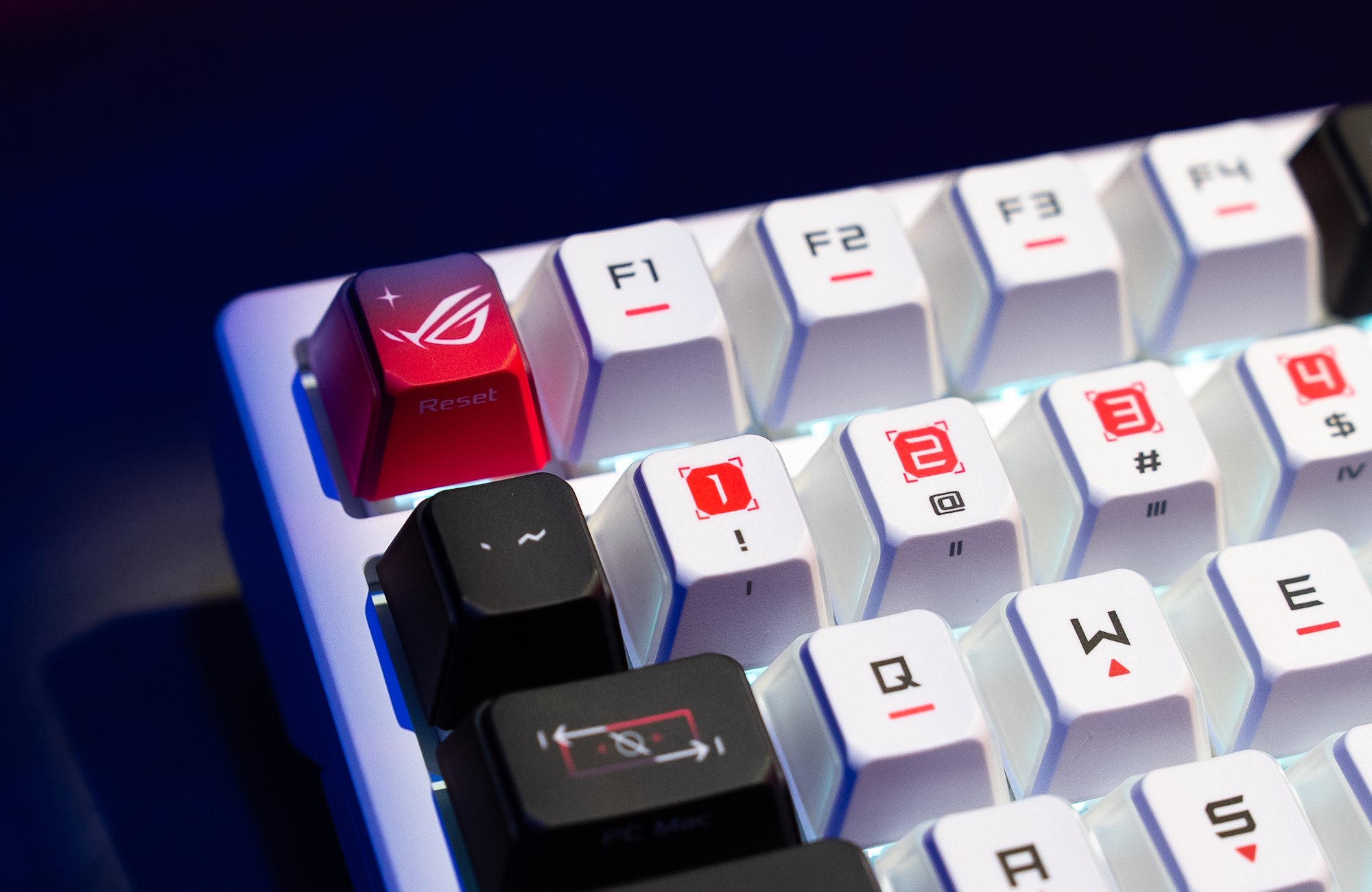 A closeup view of the escape key on the ROG Azoth X custom gaming keyboard