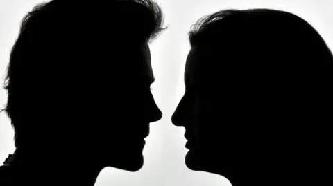 BBC A side-profile silhouette of a man and a woman facing one another.