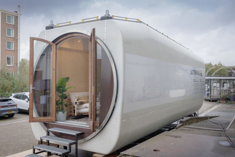 The tiny home is building code-compliant in the Netherlands, and has plumbing and electricity.