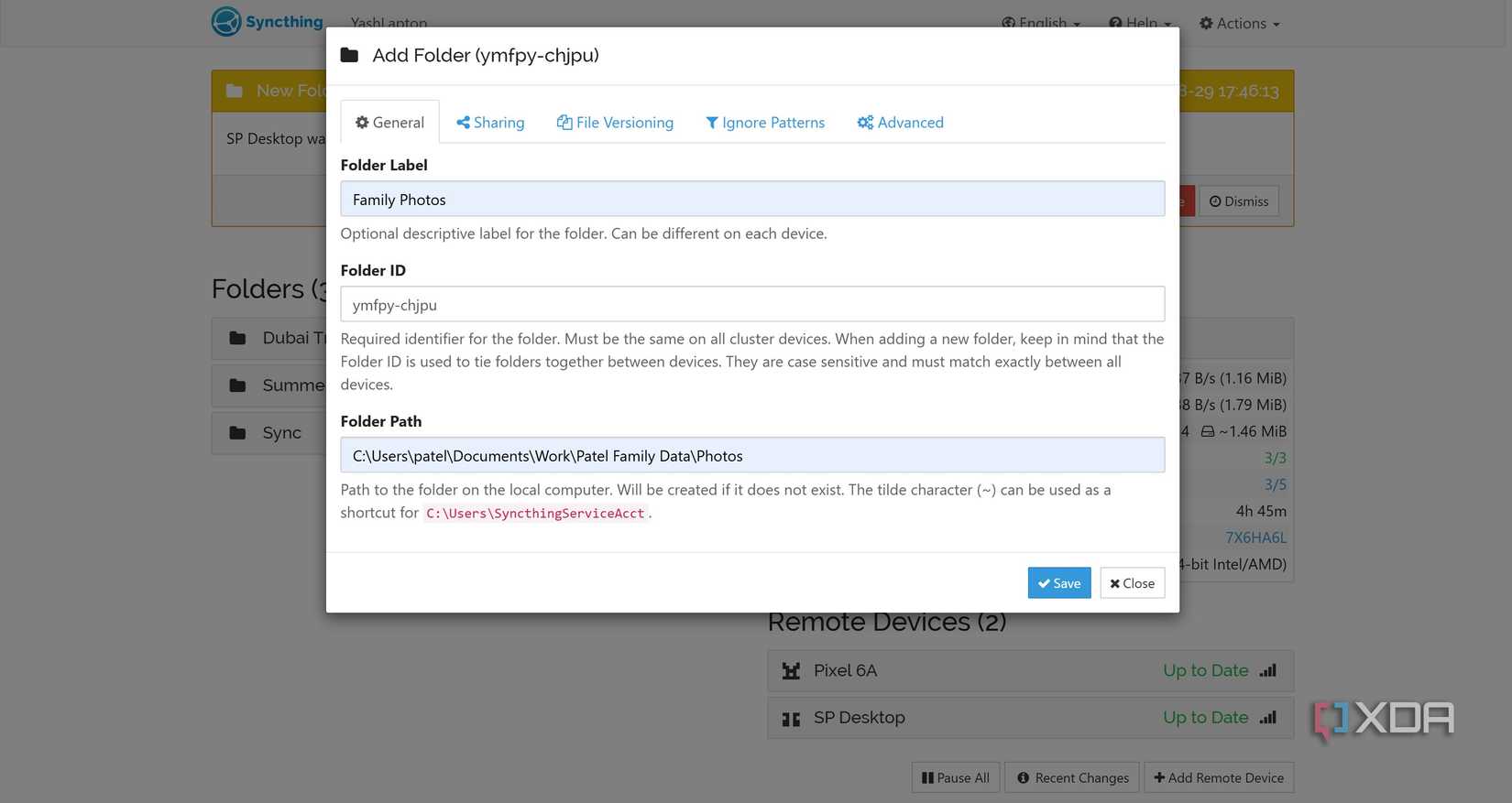 create shared folder on syncthing