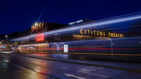 Mark Liddell A night time photo of the exterior of the building when they were testing the new neon lighting.