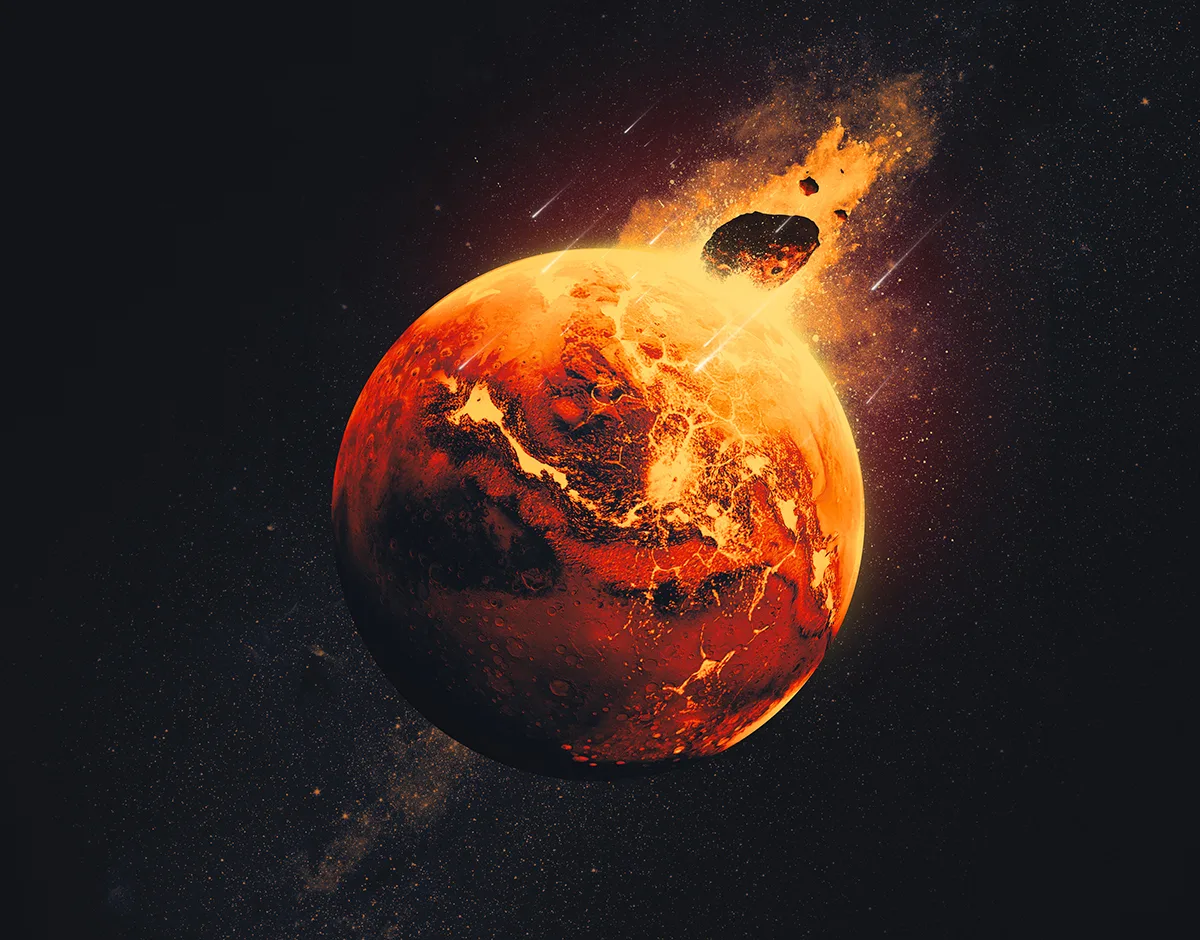 Artist's impression of early Mars being bombarded by spacerocks. Credit: NASA/JPL-Caltech
