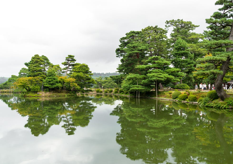 kanazawa, japan august 06: kasumigaike pond in kenroku en garden, ishikawa prefecture, kanazawa, japan on august 6, 2018 in kanazawa, japan. (photo by eric lafforgue/art in all of us/corbis via getty images)