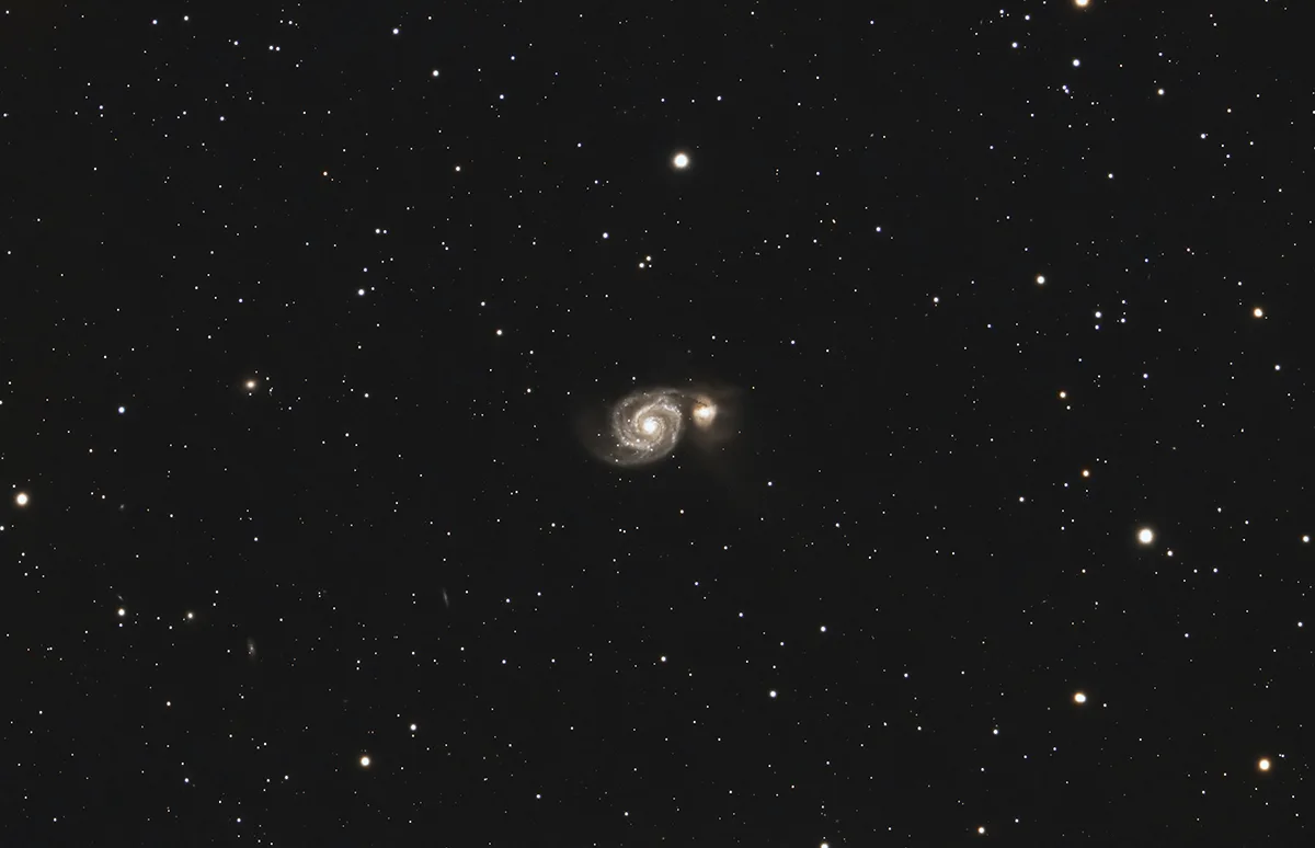 One of Jim’s original shots of the Whirlpool Galaxy, captured using a William Optics GT81 with a focal length of 382mm, paired with an Altair 183c camera, 52x 180”. Credit: Jim Owen