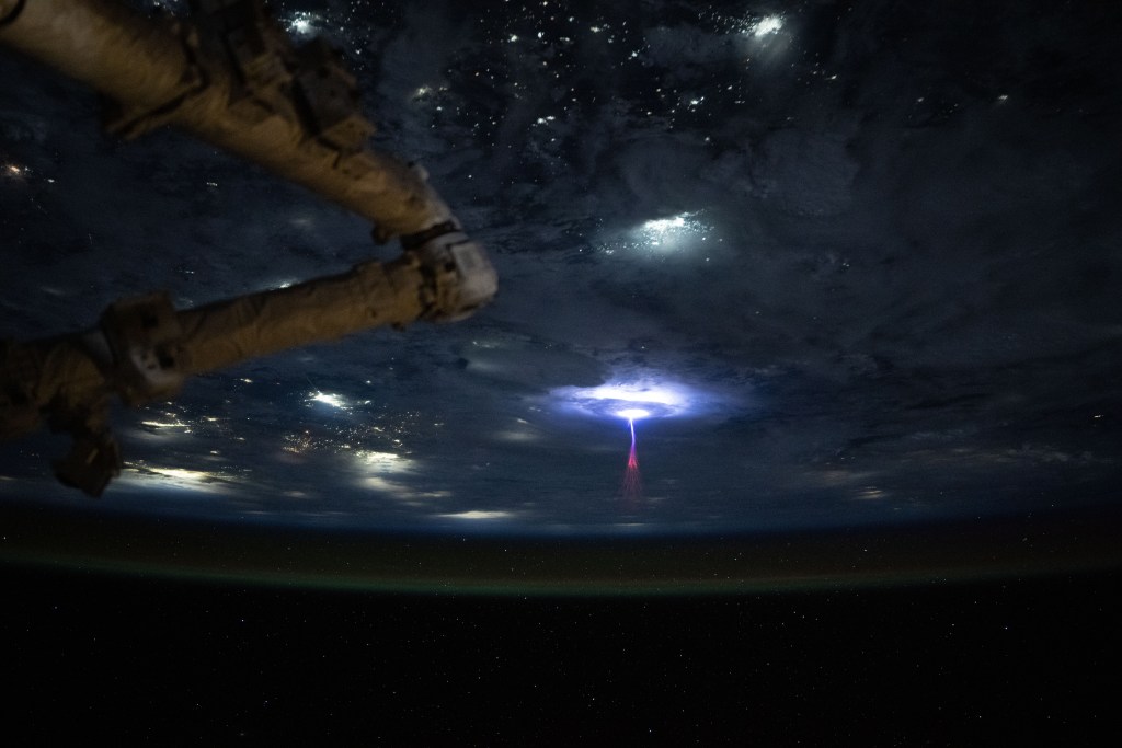 A massive sprite over Mexico photographed from the International Space Station.