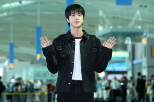 INCHEON, SOUTH KOREA - SEPTEMBER 18: GUCCI brand global ambassador, Jin of boy band BTS is seen departing for Italy for the Gucci 2025 SS womenswear fashion show at Incheon International Airport on September 18, 2024 in Incheon, South Korea. (Photo by Han Myung-Gu/WireImage)