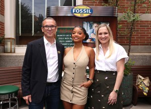 NEW YORK, NEW YORK - AUGUST 19: (L-R) Franco Fogliato,, Halle Bailey, and Melissa Lowenkron attend Nick Jonas and Fossil Present: Fossil Dinner at Soho Diner on August 19, 2025 in New York City.  (Photo by JP Yim/Getty Images for Fossil)