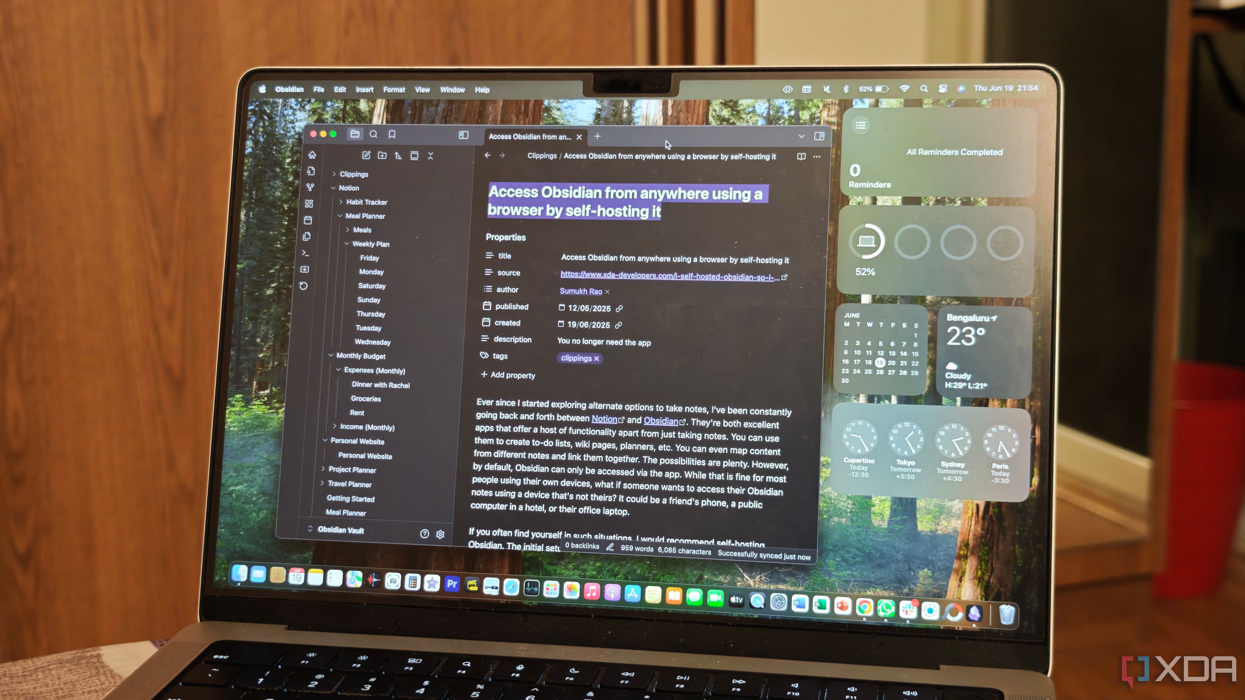 Obsidian with a webpage on Mac