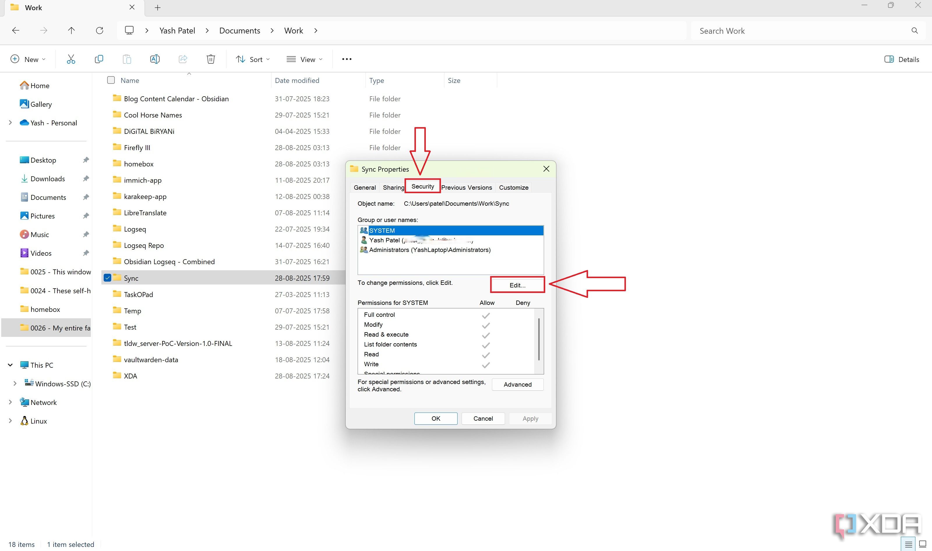 Open folder properties