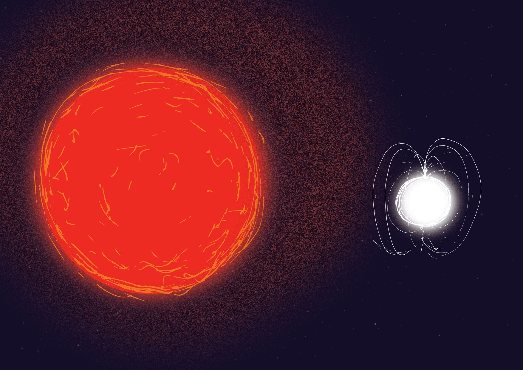 a large red orb next to a smaller white orb