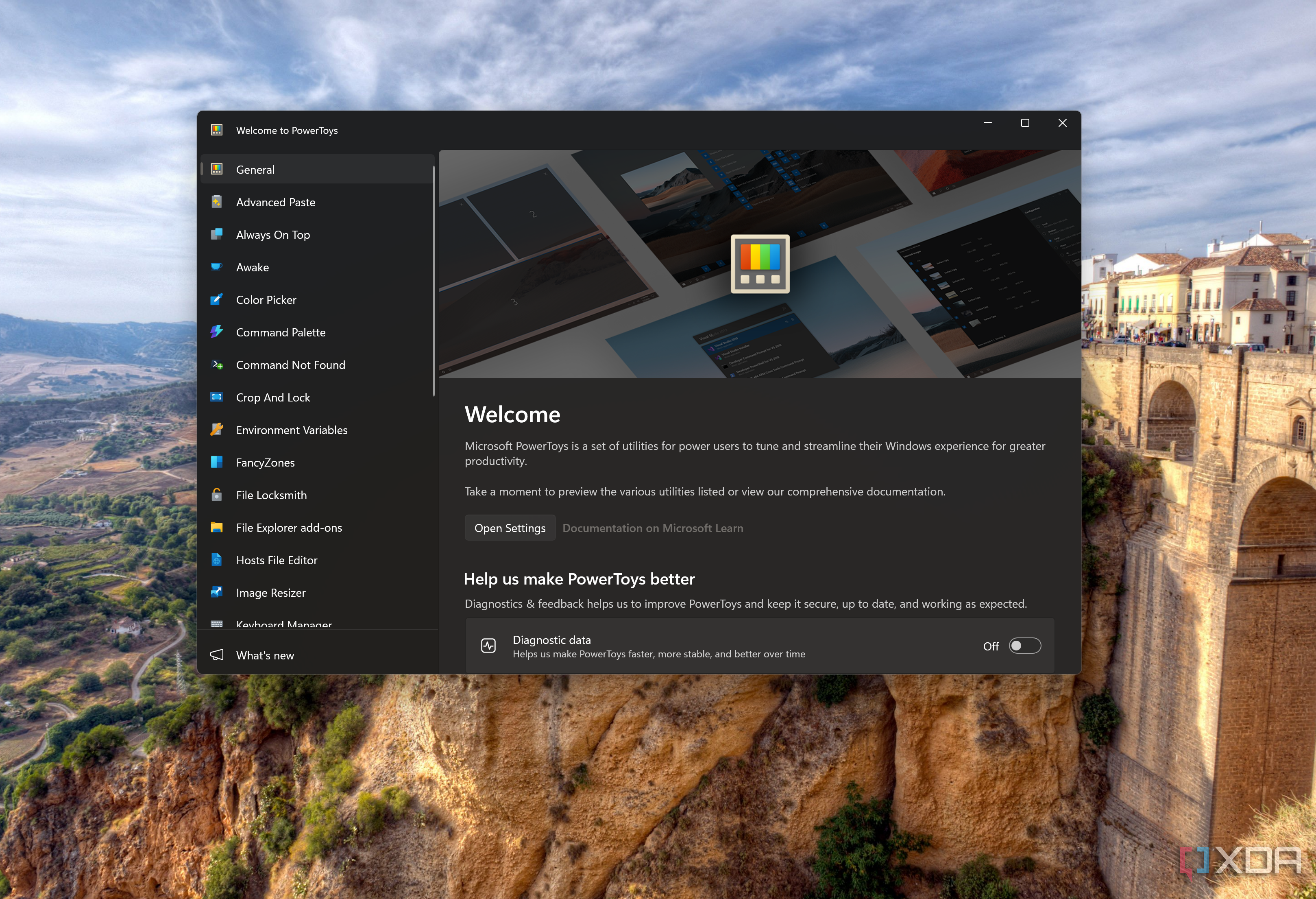 The welcome screen of Microsoft PowerToys.