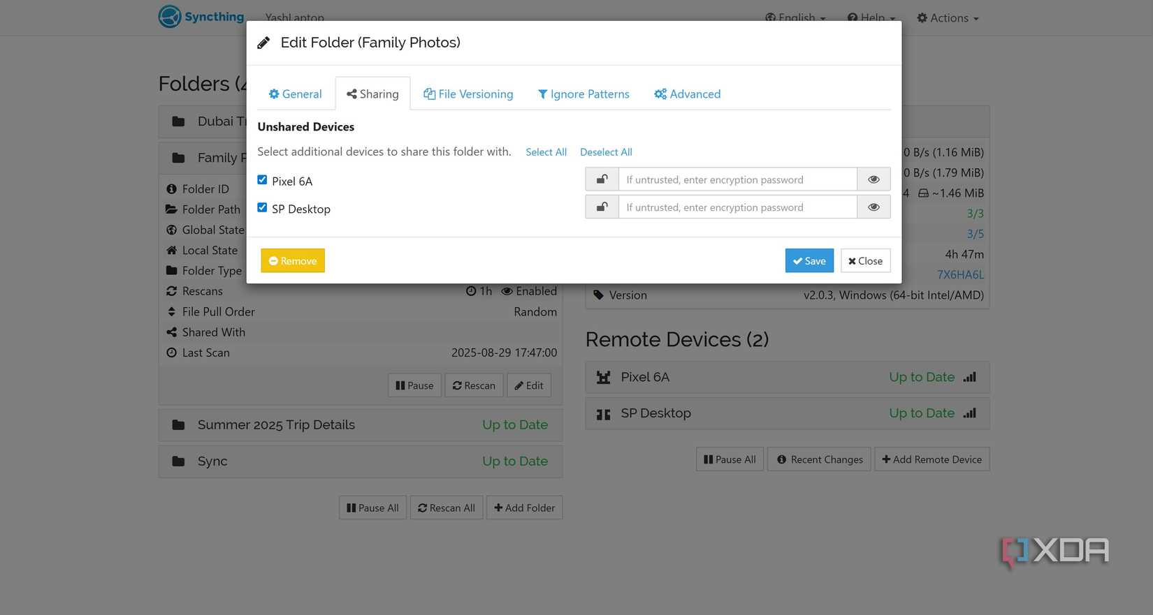 Share syncthing folder with connected devices