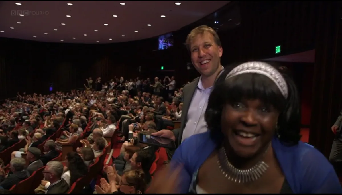 Excitement in the auditorium at mission control as New Horizons made its fly-by 
of Pluto in 2015, with The Sky at Night team witnessing the event