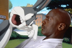 From left: Bugs Bunny (voice: Billy West) and Michael Jordan in Space Jam, 1996.
