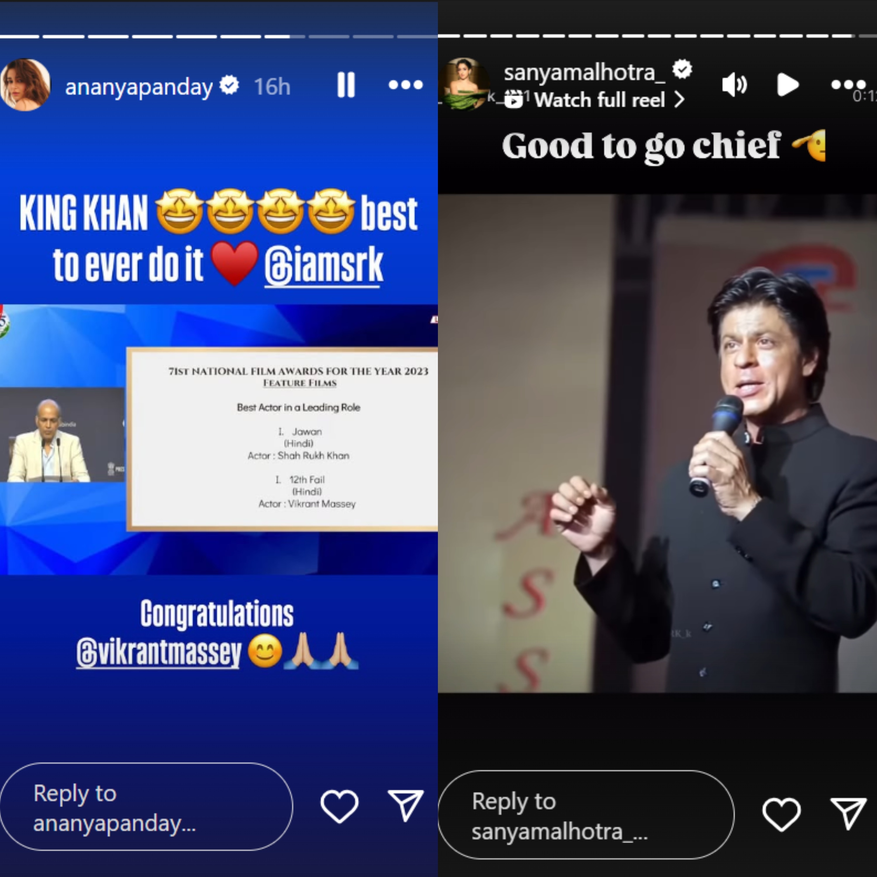 Ananya Panday and Sanya Malhotra also hailed 'King Khan'.