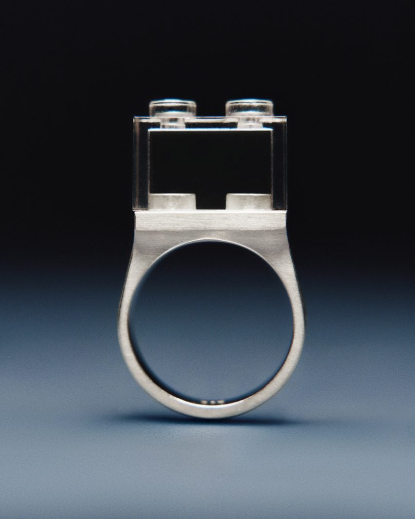 Ring with plastic Lego stone by Studio GOGO. Photo courtesy of Anna Hadaier