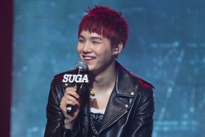 SEOUL, SOUTH KOREA - AUGUST 19:  SUGA of BTS attends the BTS 1st Album "Dark And Wild" Show Case" at the Samsung Card Hall on August 19, 2014 in Seoul, South Korea.  (Photo by Han Myung-Gu/WireImage)