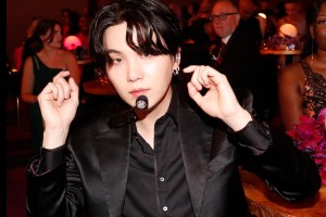 LAS VEGAS, NEVADA - APRIL 03: Suga of BTS attends the 64th Annual GRAMMY Awards at MGM Grand Garden Arena on April 03, 2022 in Las Vegas, Nevada. (Photo by Johnny Nunez/Getty Images for The Recording Academy)