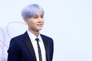 SEOUL, SOUTH KOREA - SEPTEMBER 18: Suga of BTS attends the press conference for BTS's New Album 'LOVE YOURSELF: Her' release at Lotte Hotel Seoul on September 18, 2017 in Seoul, South Korea. (Photo by THE FACT/Imazins via Getty Images)