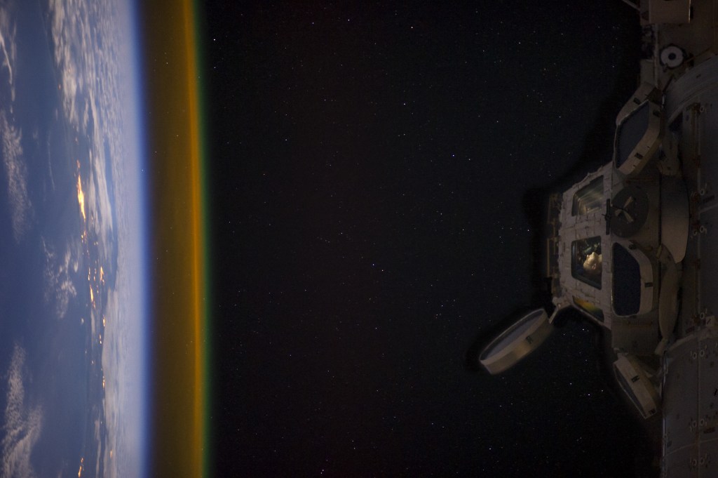 "View of My View" Don Pettit looks towards Earth from the Cupola on the International Space Station.
