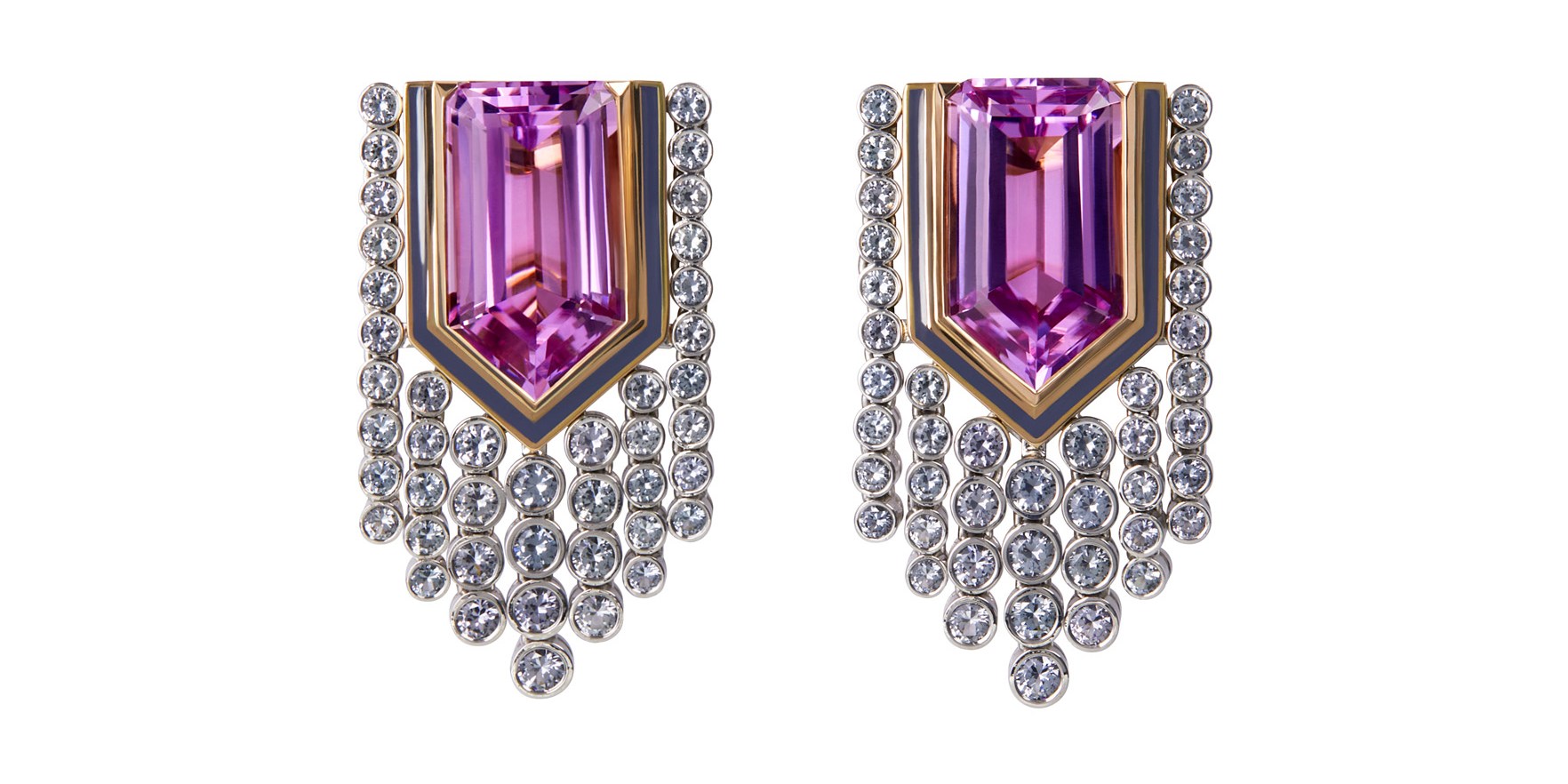 Kunzite and spinel earrings in gold.