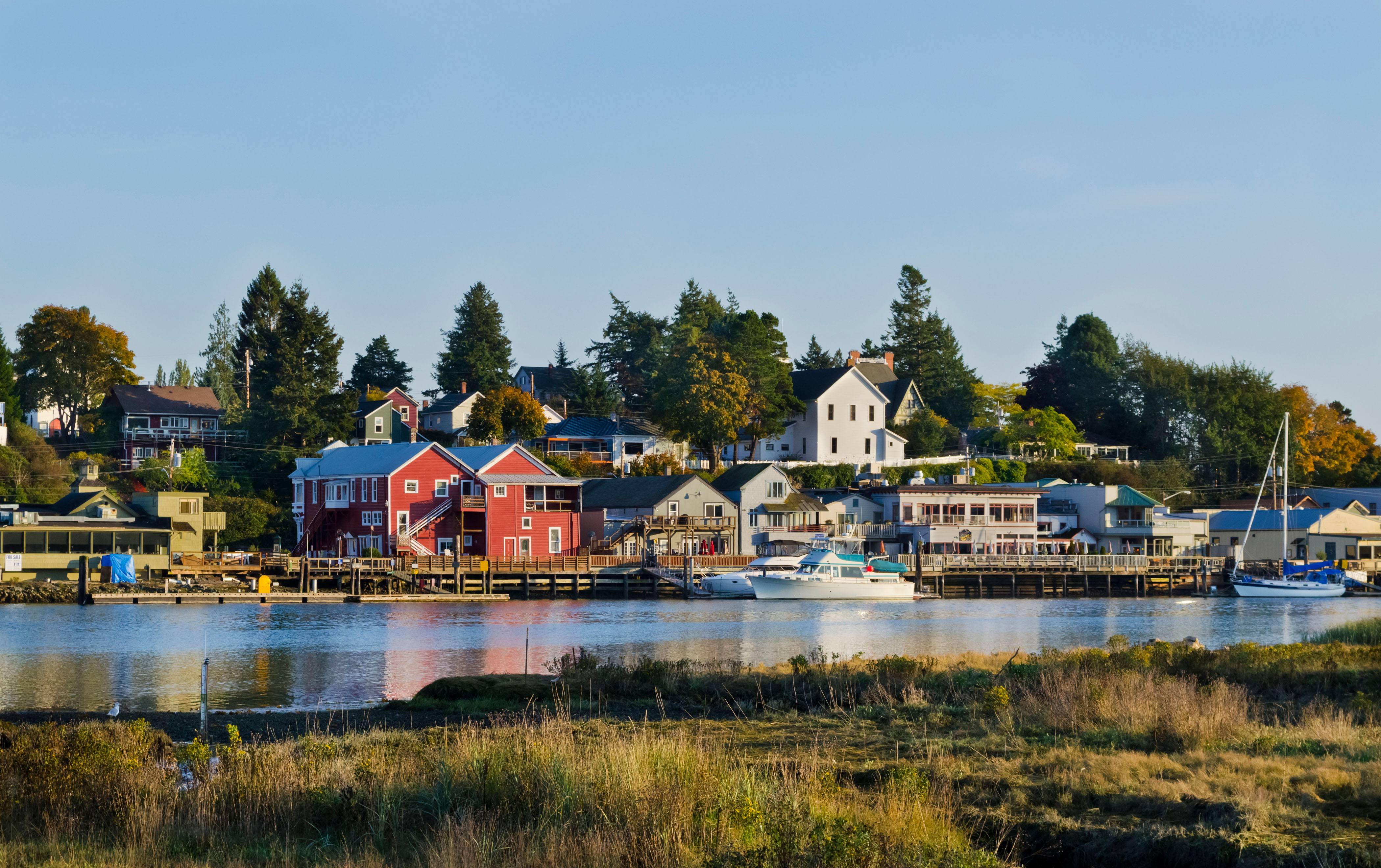La Conner, Washington waterfront at sunset.