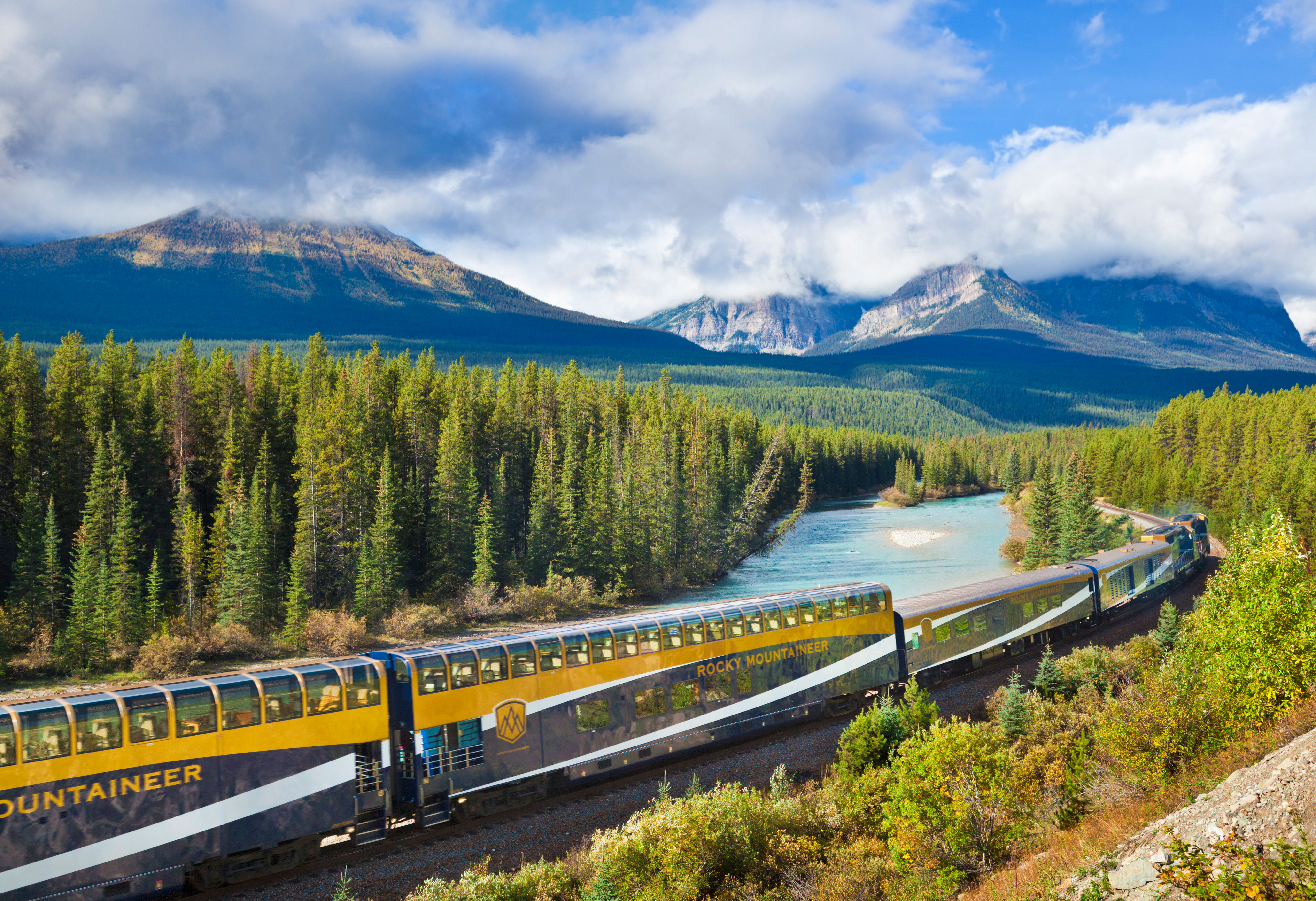 Rocky Mountaineer train in Banff National Park.