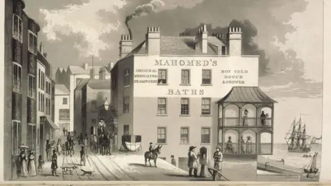 Getty Images An old-fashioned postcard of a building in the 19th century