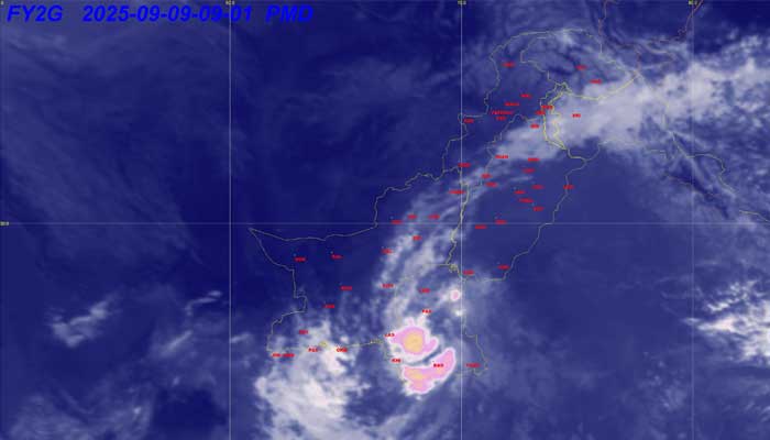 A satellite image showing clouds over Karachi on September 9, 2025. — National Weather Forecasting Centre website
