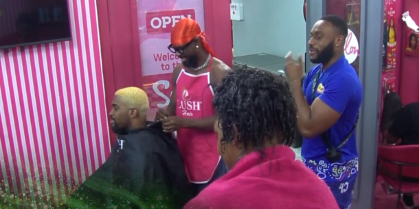 It’s almost time for Saturday Night Turn Up, and Mensan dominates the salon as the celebrity barber – BBNaija