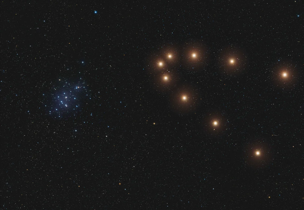 The War God Meets the Beehive © Andre Vilhena (Portugal), Highly commended, Planets, Comets and Asteroids. Equipment: TS Optics Triplet APO 115/800 telescope, Optolong RGB filters, Twinstar FG80 mount, QHYCCD QHY268M camera, 634 mm focal length, 115 mm aperture. Location: Centro Astronómico de Trevinca, Valdín, Ourense, Spain, 16, 21 and 26 November and 1, 6, 11, 16, 21 and 26 December 2024