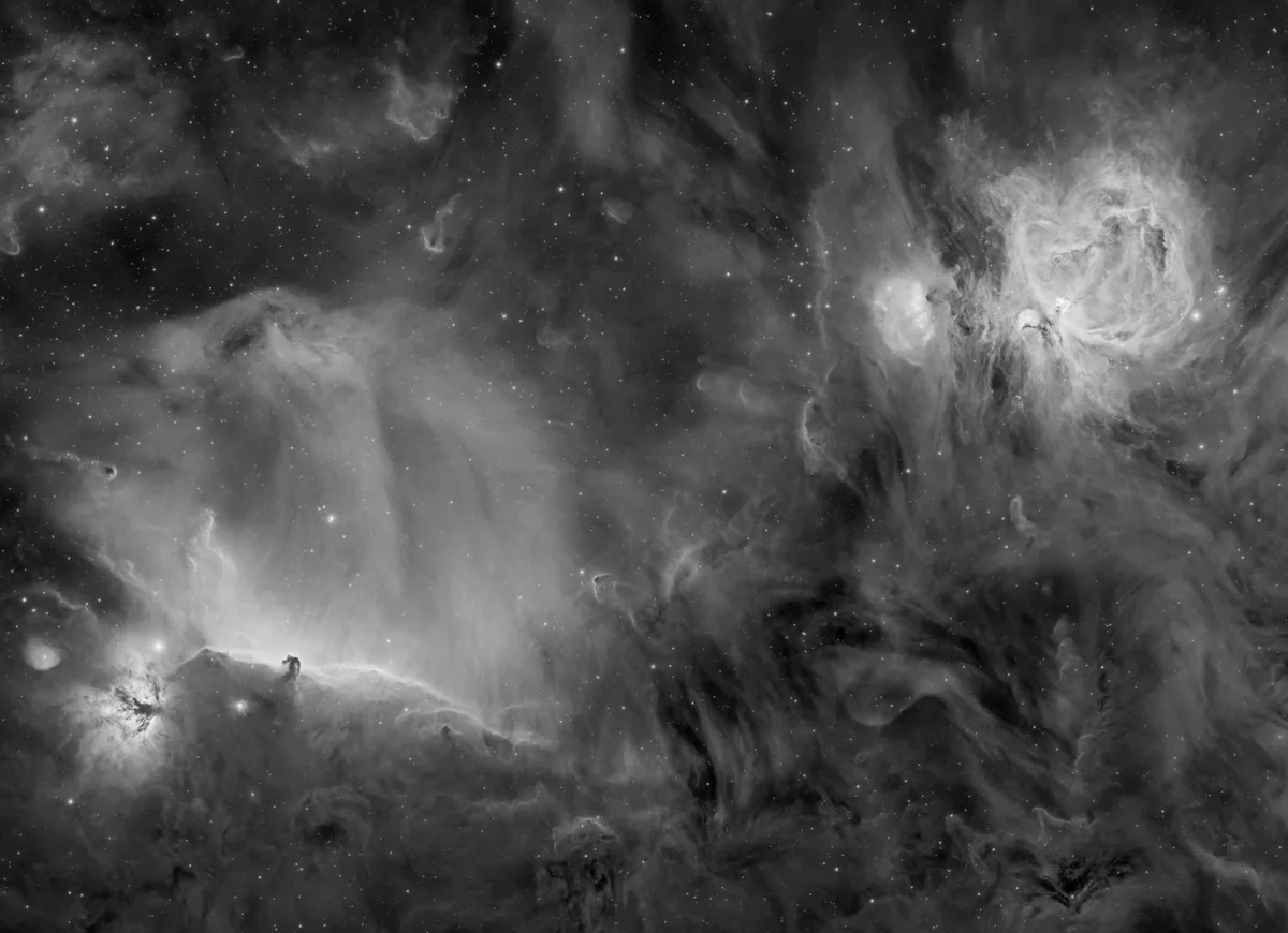 Orion, the Horsehead and the Flame in H-alpha © Daniele Borsari (Italy). Winner, ZWO Young Astronomy Photographer of the Year. Equipment:Player One Astronomy Ares-M Pro camera, Sky-Watcher HEQ5 Pro mount, Samyang 135 mm f/2.0 lens, 135 mm f/2.8. Equipment: Leffe, Bergamo, Italy, 11, 14, 15 January, 6 February 2025